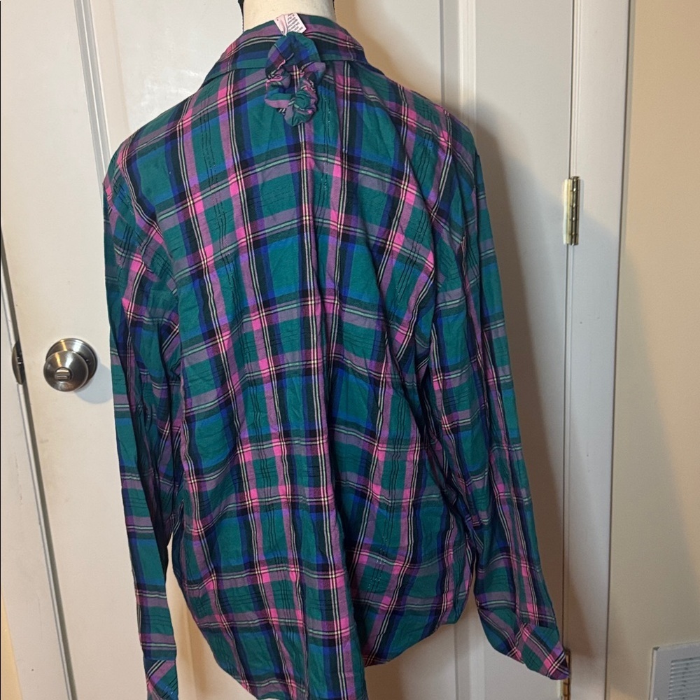 NWT Victoria's Secret Pajama Top Women Sm Green Plaid Button Long Sleeve Sleep - Picture 4 of 6